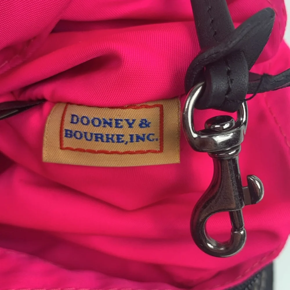 Dooney & Bourke Black leather Nylon Shoulder Bag Gold charm Pink lined Serial #